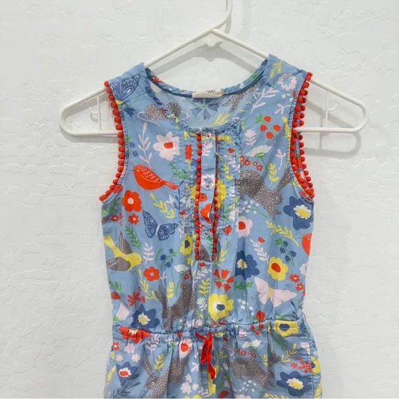 Mini Boden Romper Size 9-10Y  Blue Sleeveless Garden Print Mouse Bunny Flower - Picture 2 of 7